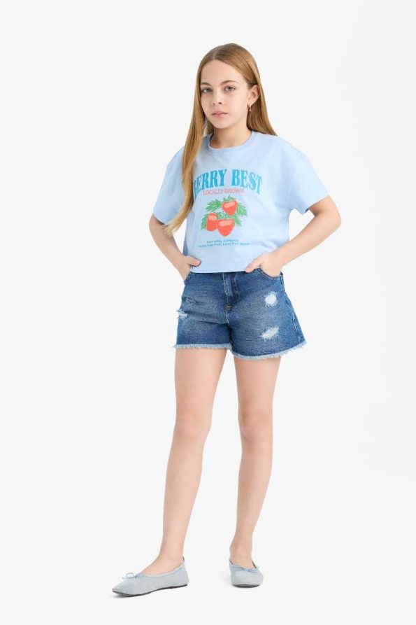 Girls' Short Sleeve Printed Crew Neck T-Shirt