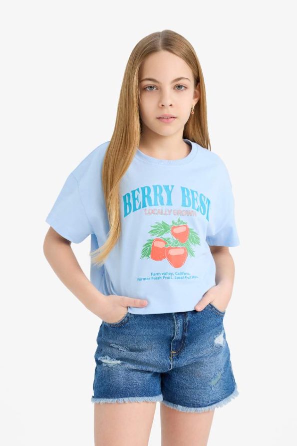 Girls' Short Sleeve Printed Crew Neck T-Shirt