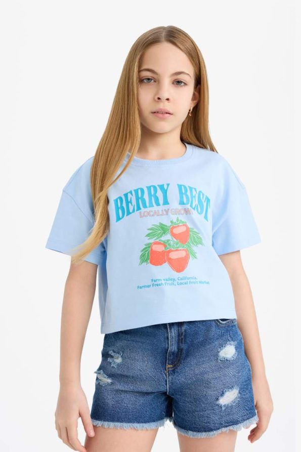 Girls' Short Sleeve Printed Crew Neck T-Shirt