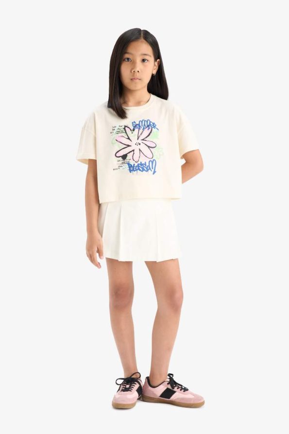 Girls' Short Sleeve Printed Crew Neck T-Shirt