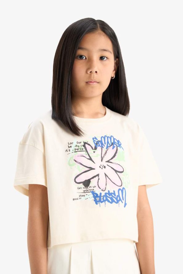 Girls' Short Sleeve Printed Crew Neck T-Shirt