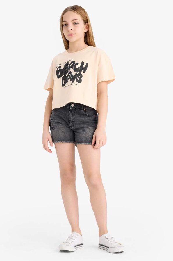 Girls' Short Sleeve Printed Crew Neck T-Shirt