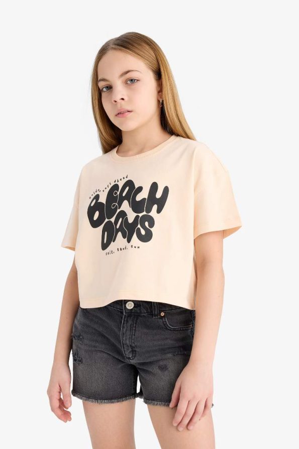 Girls' Short Sleeve Printed Crew Neck T-Shirt