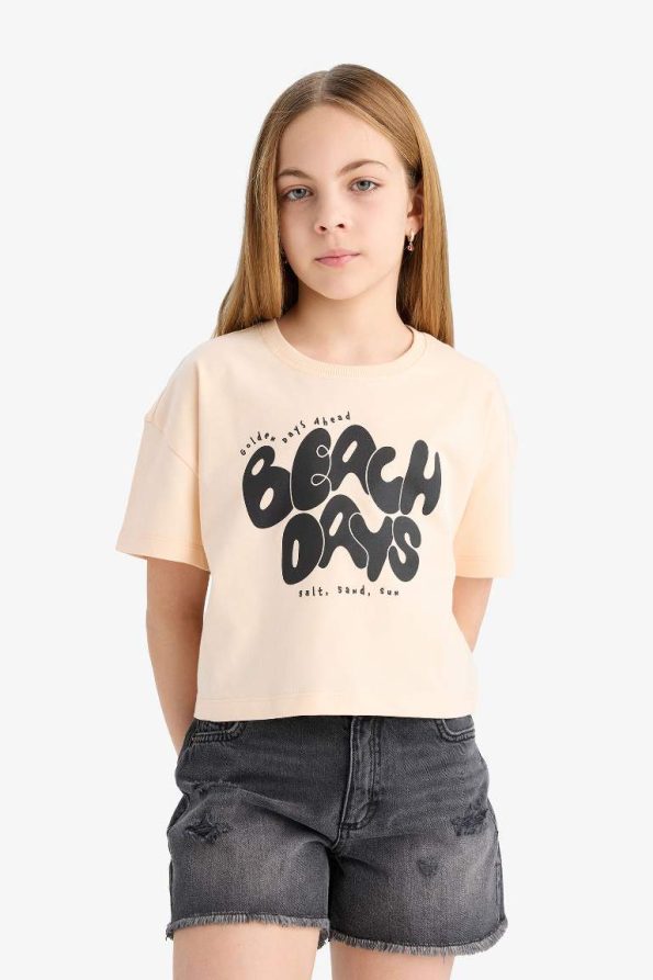 Girls' Short Sleeve Printed Crew Neck T-Shirt