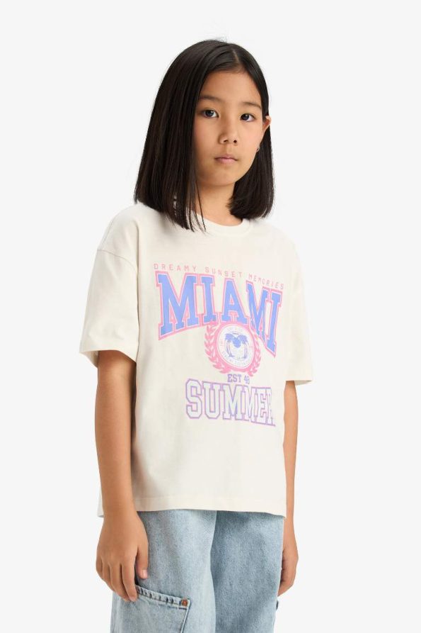 Girls' Oversized Wide Fit Printed Short Sleeve T-Shirt