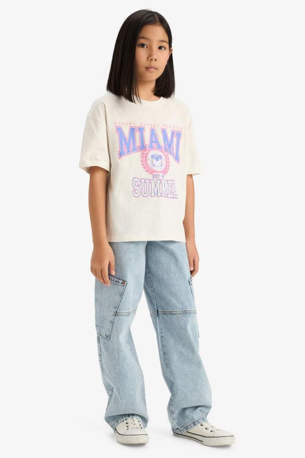 Girls' Oversized Wide Fit Printed Short Sleeve T-Shirt
