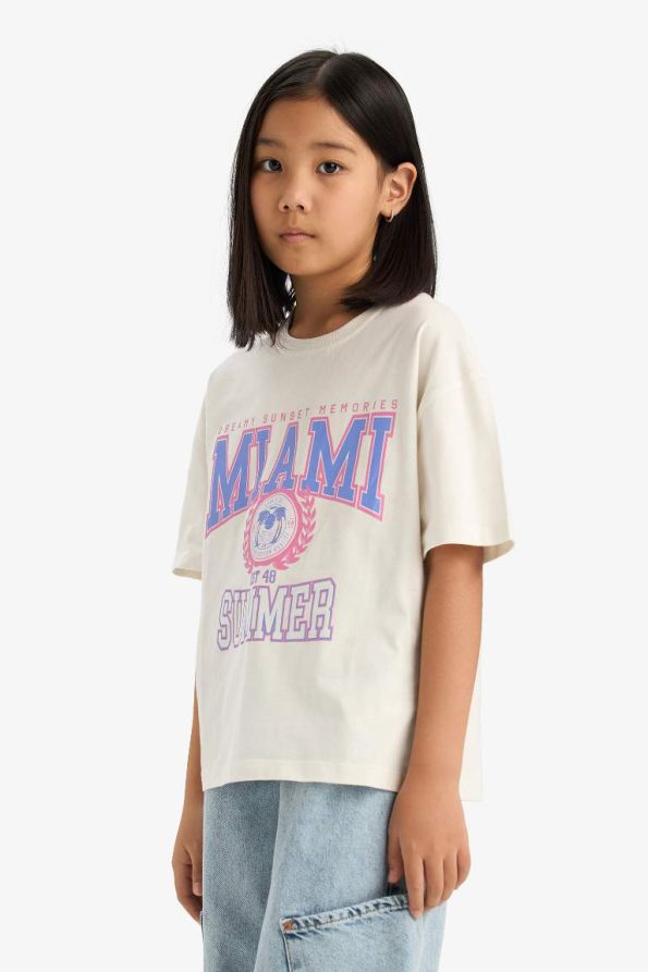 Girls' Oversized Wide Fit Printed Short Sleeve T-Shirt