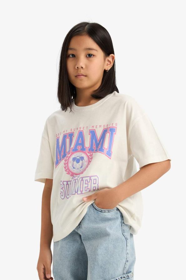 Girls' Oversized Wide Fit Printed Short Sleeve T-Shirt