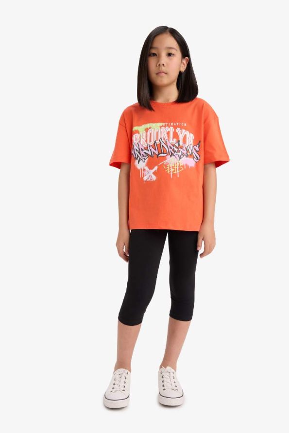 Girls' Oversized Printed Short Sleeve T-Shirt