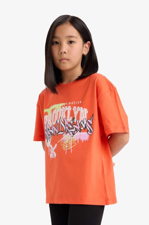 Girls' Oversized Printed Short Sleeve T-Shirt