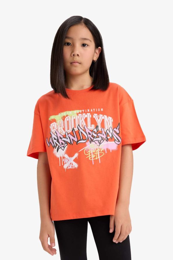 Girls' Oversized Printed Short Sleeve T-Shirt