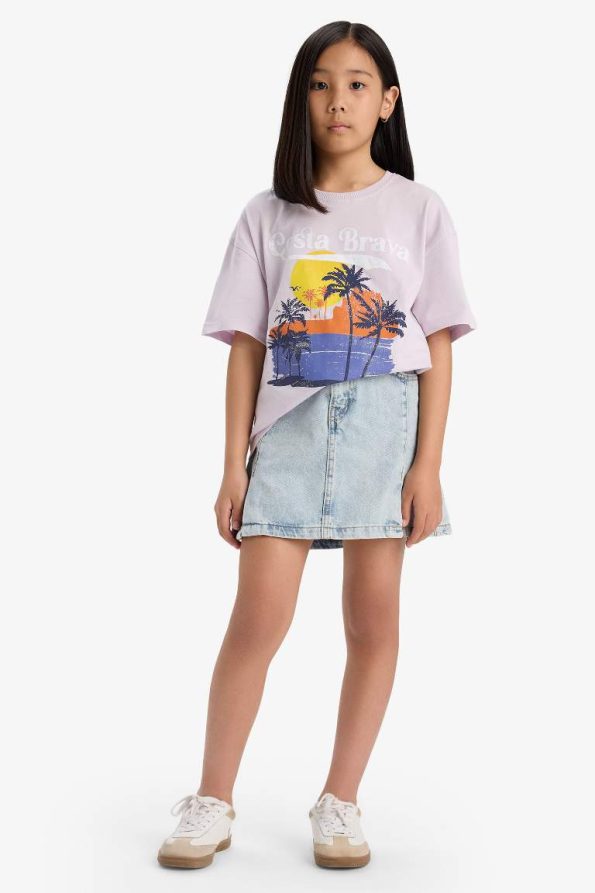 Girls' Oversized Wide Fit Printed Short Sleeve T-Shirt