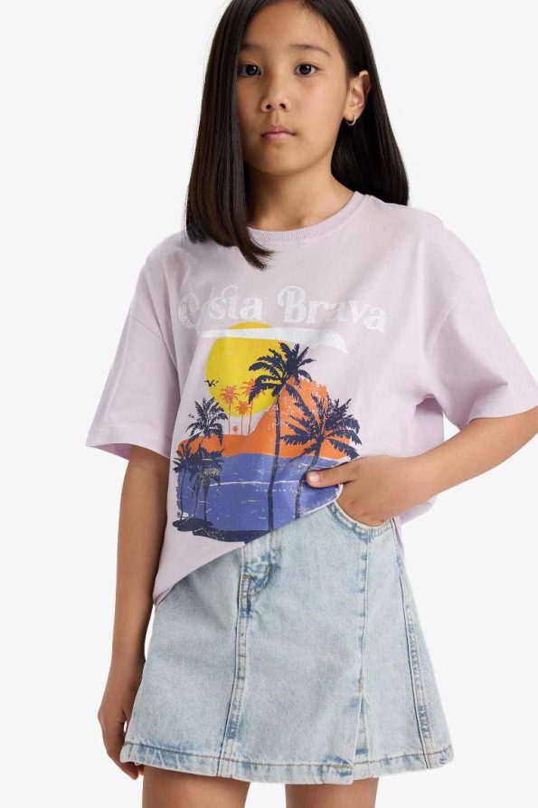 Girls' Oversized Wide Fit Printed Short Sleeve T-Shirt