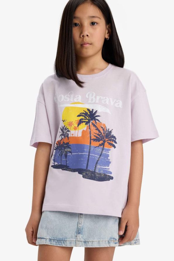 Girls' Oversized Wide Fit Printed Short Sleeve T-Shirt