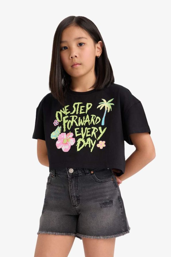 Girls' Crop Printed Short Sleeve T-Shirt