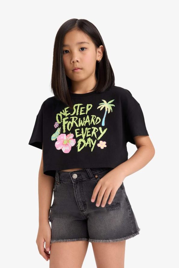 Girls' Crop Printed Short Sleeve T-Shirt