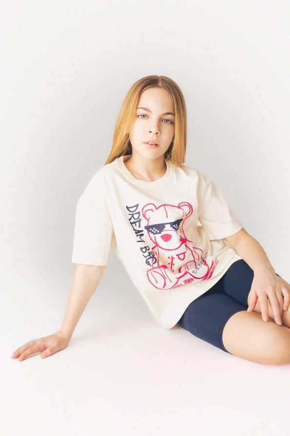 Girls' Relaxed Fit Printed Crew Neck Short Sleeve T-Shirt