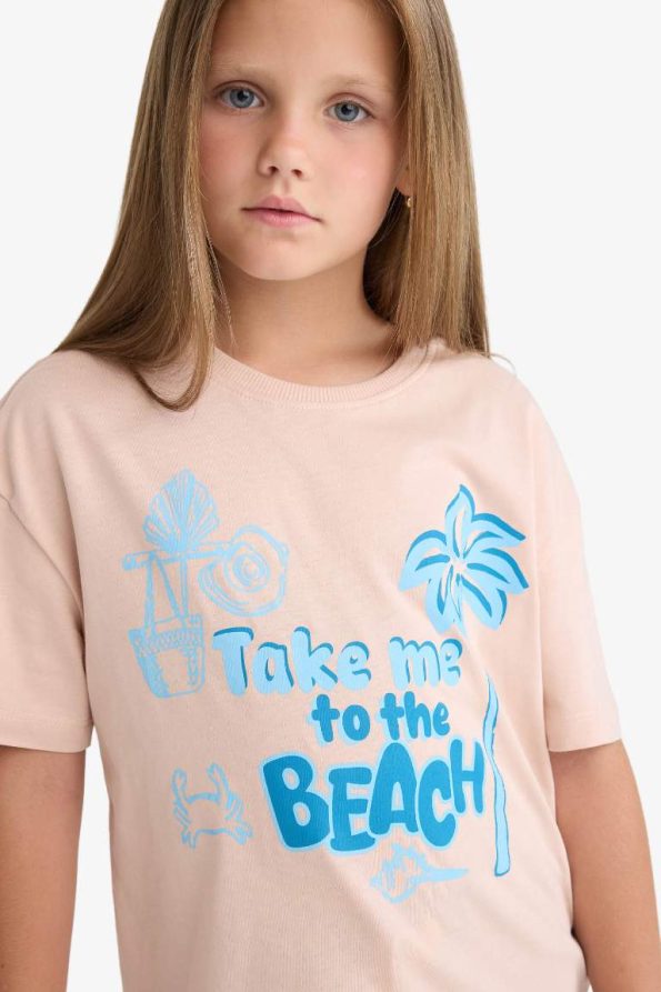 Girls' Relax Fit Crew Neck Printed Short Sleeve T-Shirt