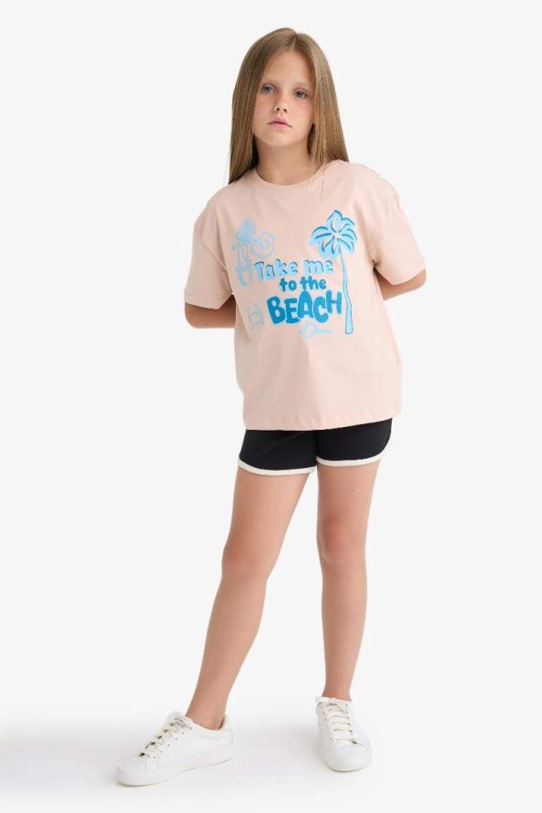 Girls' Relax Fit Crew Neck Printed Short Sleeve T-Shirt