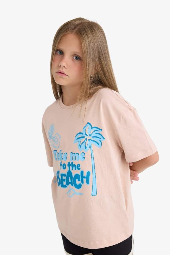 Girls' Relax Fit Crew Neck Printed Short Sleeve T-Shirt