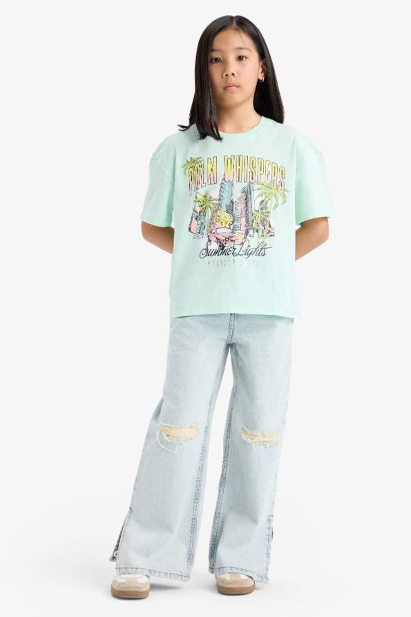Girls' Relax Fit Crew Neck Printed T-Shirt