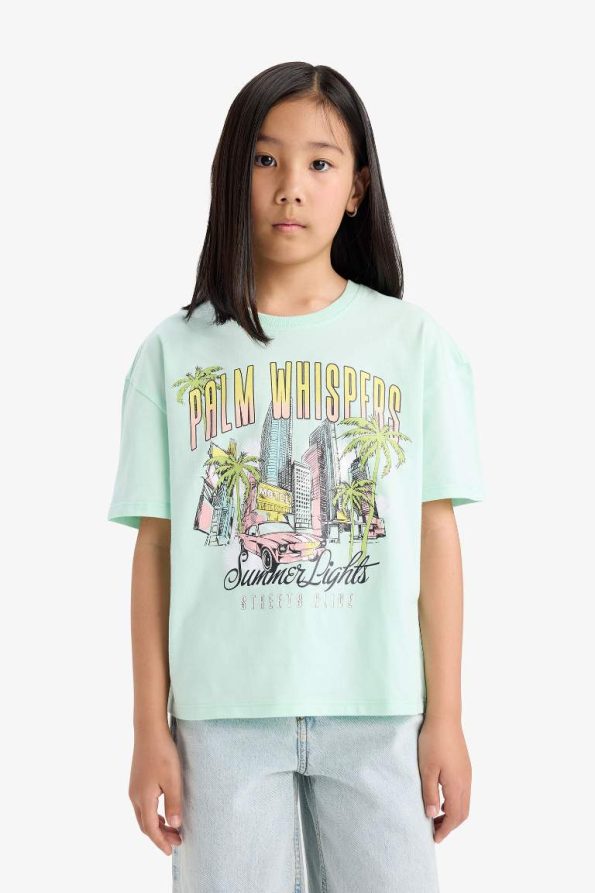 Girls' Relax Fit Crew Neck Printed T-Shirt