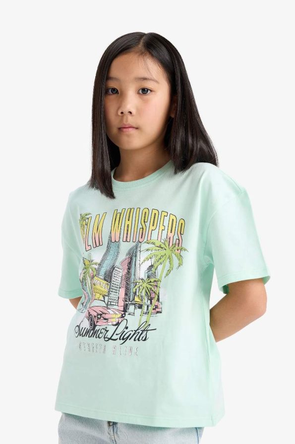 Girls' Relax Fit Crew Neck Printed T-Shirt