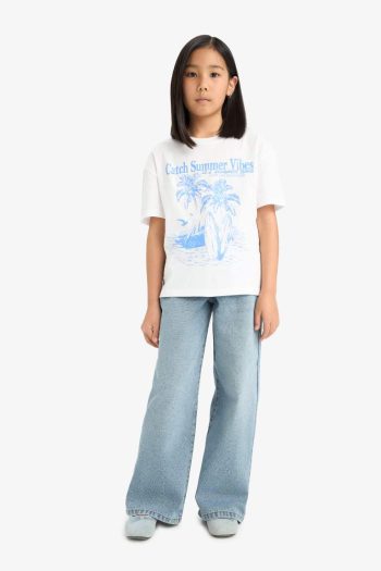 Girls' Relax Fit Palm Print Short Sleeve T-Shirt