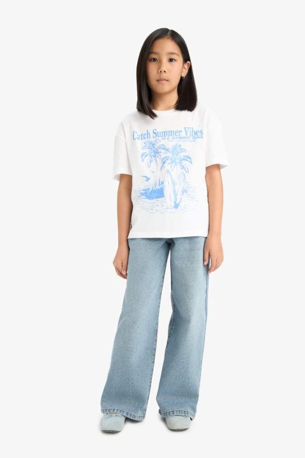 Girls' Relax Fit Palm Print Short Sleeve T-Shirt