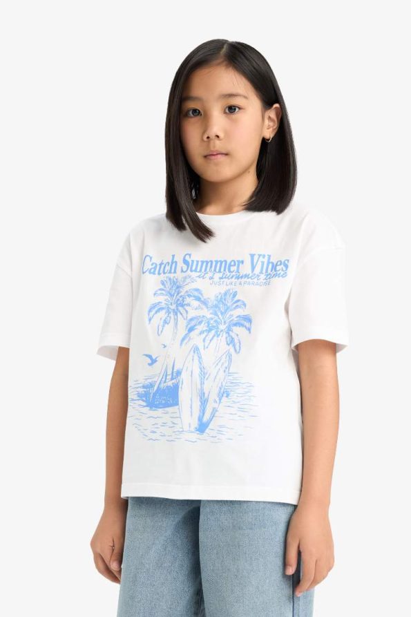 Girls' Relax Fit Palm Print Short Sleeve T-Shirt