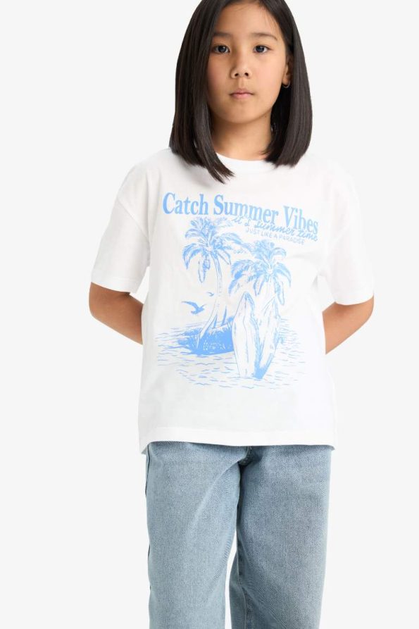 Girls' Relax Fit Palm Print Short Sleeve T-Shirt