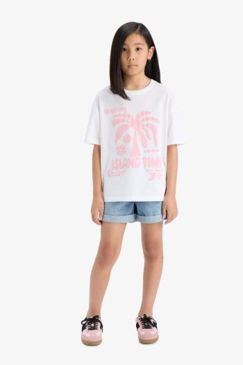 Girls' Oversized Wide Fit Printed Short Sleeve T-Shirt