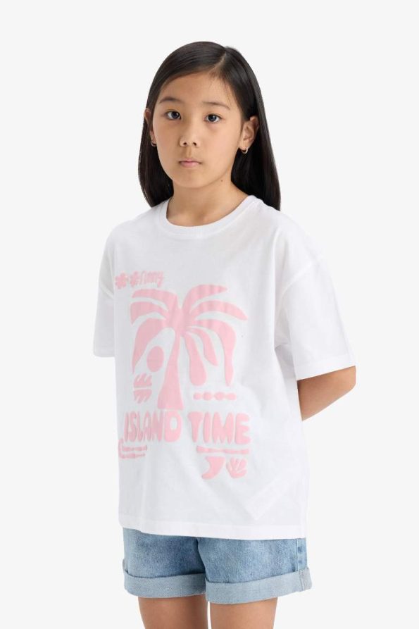 Girls' Oversized Wide Fit Printed Short Sleeve T-Shirt