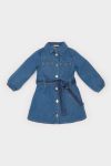 Girls' Long Sleeve Belted Denim Dress with Collar