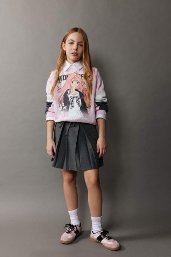 Girls' Relaxed Fit Printed Crew Neck Sweatshirt