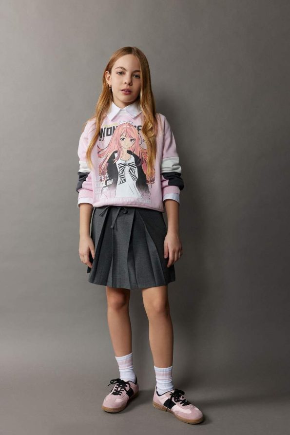 Girls' Relaxed Fit Printed Crew Neck Sweatshirt