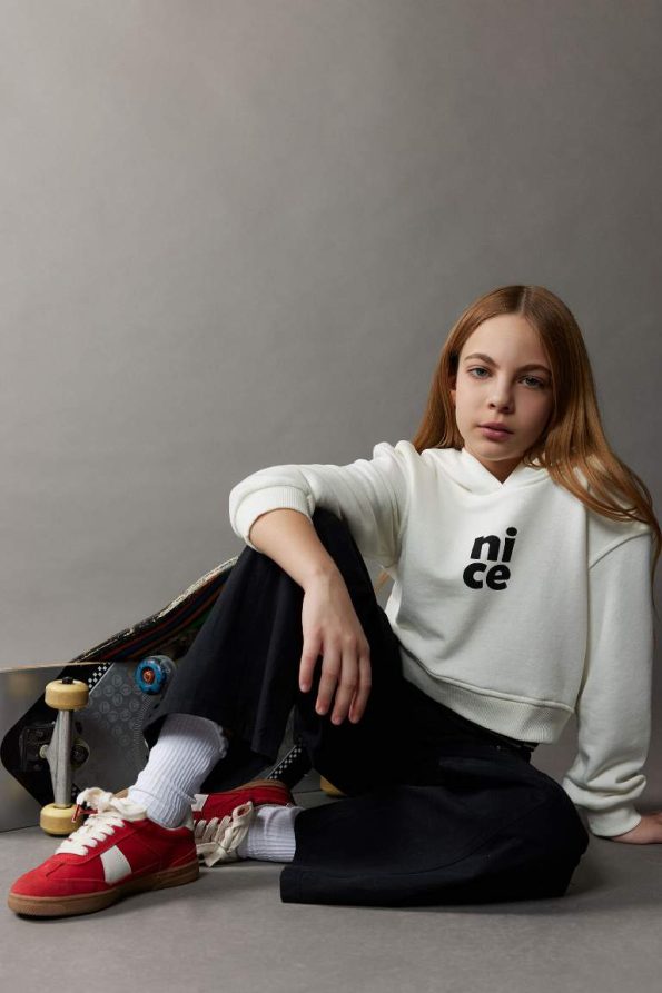 Girls' Relax Fit Hooded Printed Sweatshirt