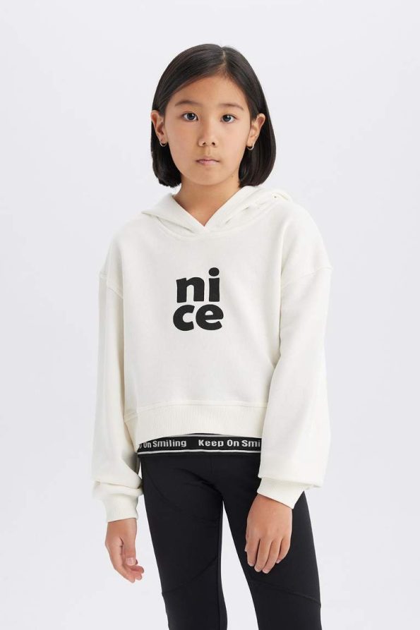 Girls' Relax Fit Hooded Printed Sweatshirt