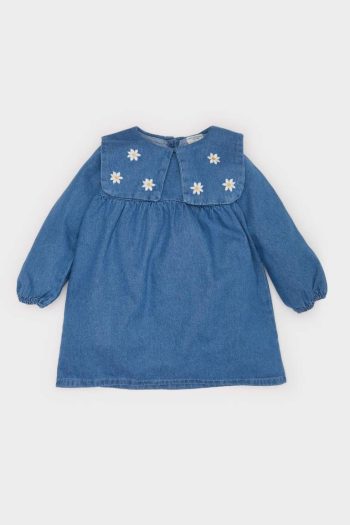 Embroidered Long Sleeve Denim Dress for Baby Girls