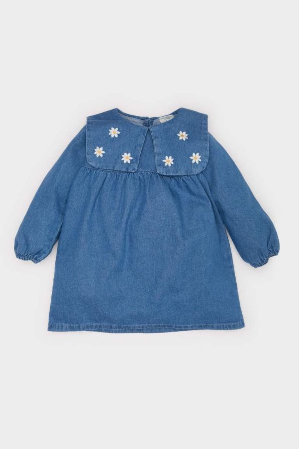 Embroidered Long Sleeve Denim Dress for Baby Girls