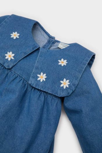 Embroidered Long Sleeve Denim Dress for Baby Girls