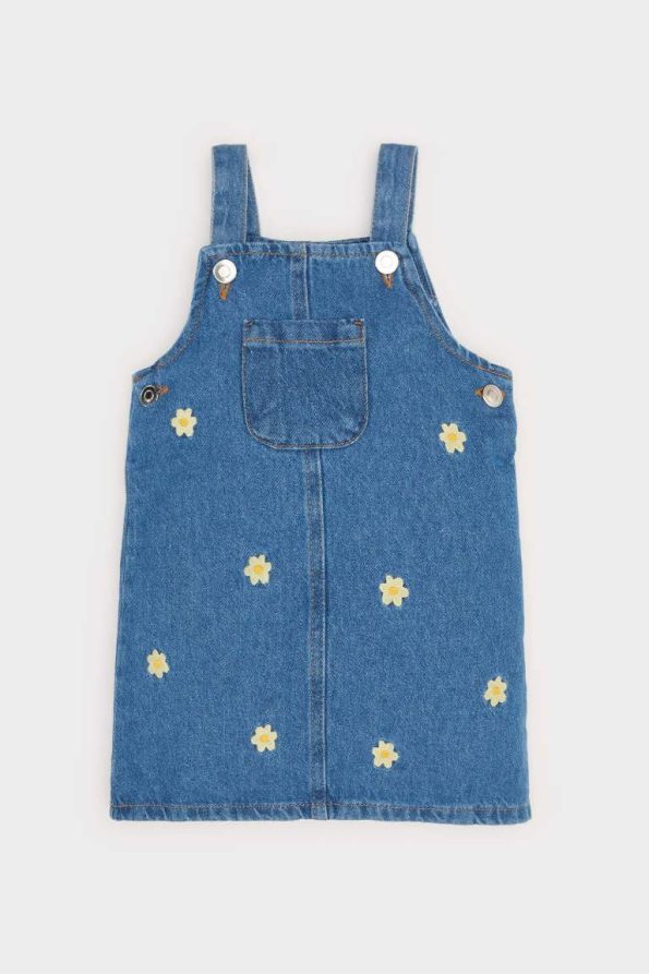Girls' Floral Strap Denim Dress