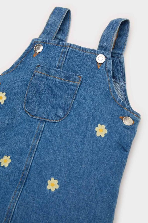 Girls' Floral Strap Denim Dress