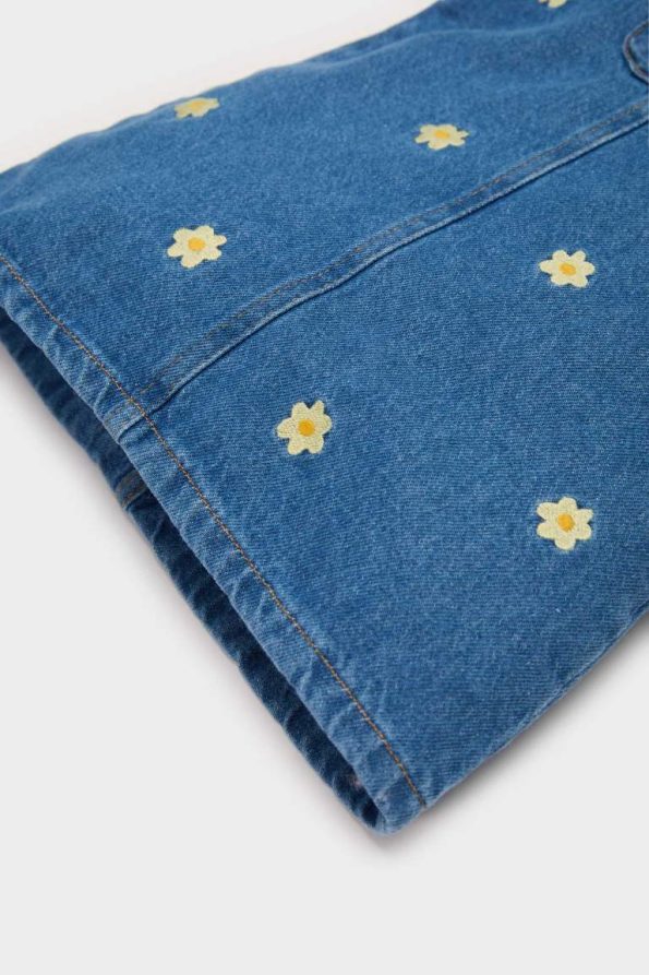 Girls' Floral Strap Denim Dress