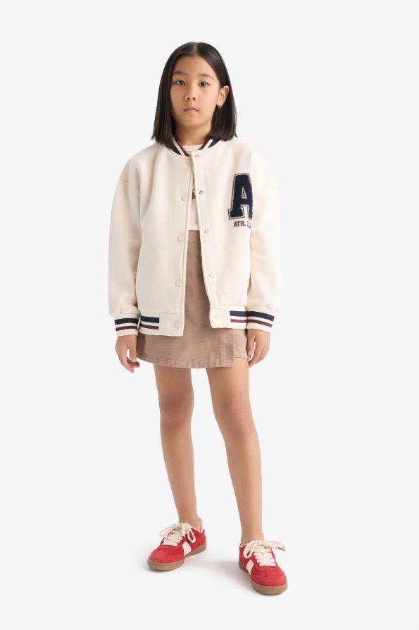 Girls' College Collar Snap-Button Printed Bomber Jacket