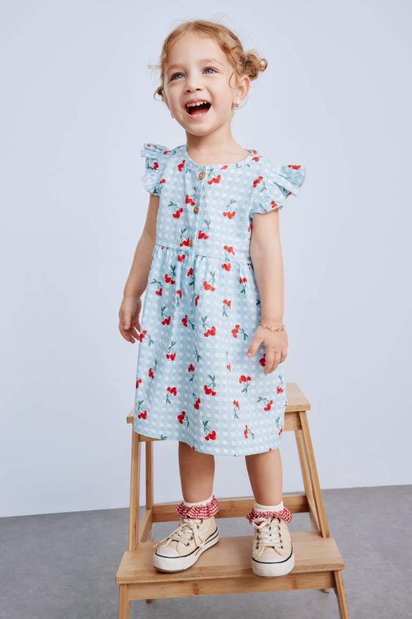 Girls' Short Sleeve Printed Poplin Summer Dress