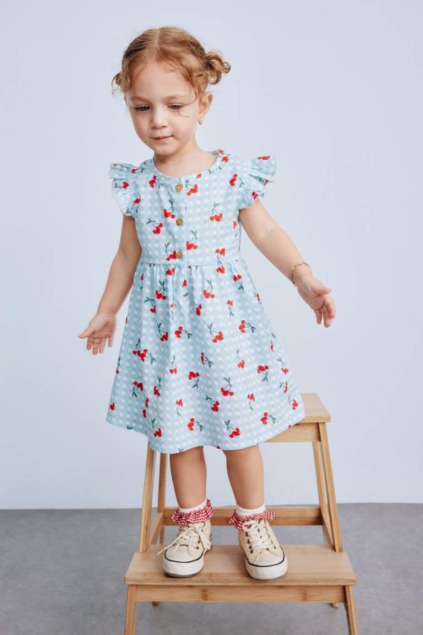 Girls' Short Sleeve Printed Poplin Summer Dress