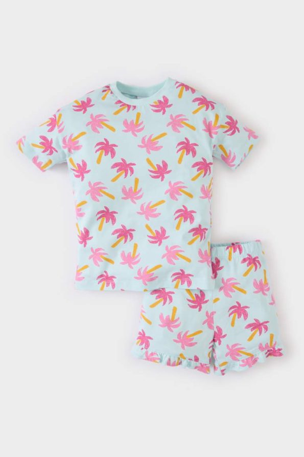 Girls' Baby 2-Piece Set with Palm Print Short-Sleeve T-Shirt and Elastic Waist Shorts