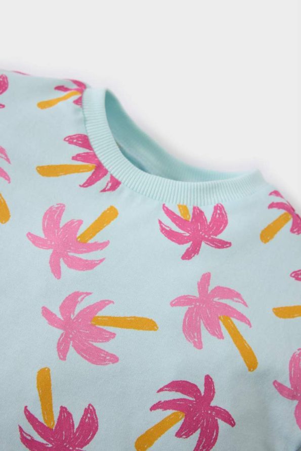 Girls' Baby 2-Piece Set with Palm Print Short-Sleeve T-Shirt and Elastic Waist Shorts