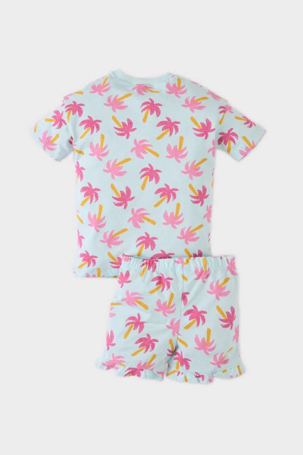 Girls' Baby 2-Piece Set with Palm Print Short-Sleeve T-Shirt and Elastic Waist Shorts